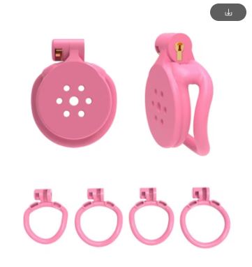 Flat Pink Chastity Cage - 4 Rings Included